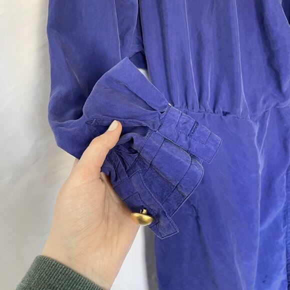 Casual Corner Womens Silk Wrap Dress With Long Sleeves Pockets Royal Blue Size 8 - Picture 5 of 12